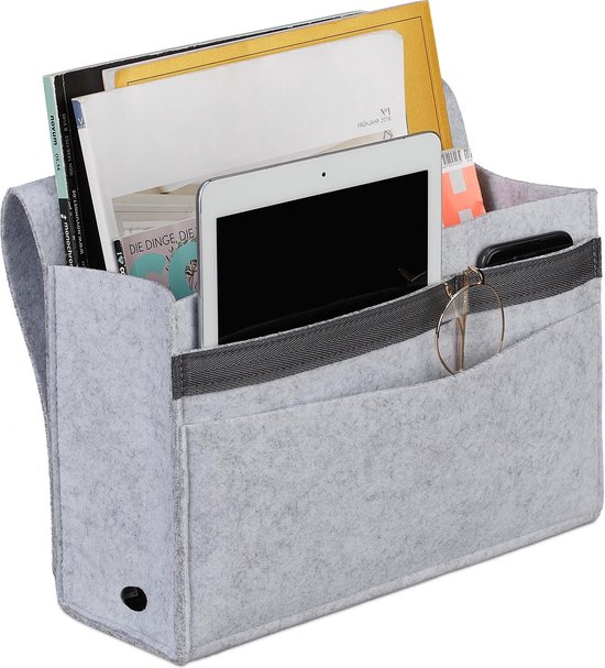 Foto: Relaxdays bed organizer 6 vakken klittenband vilten bedside pocket 27 x 31 5 x 11 5 cm bank opbergtas lichtgrijs