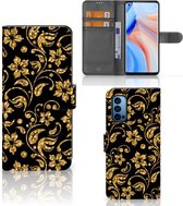 Telefoonhoesje OPPO Reno 4 Pro 5G Bookcase Cadeau voor Oma Gouden Bloemen