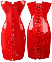 Rood latex kleed met achteraan vetersluiting en vooraan haaksluiting - bustier - korset - vrouwelijk - uitdagend - sexy