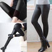 Thermo Legging - Fleece Legging - Gevoerde Legging - Fashion Legging - Dames Legging - Winter Legging - Warme Legging - Lederlook - Zwart - Maat - L-XL