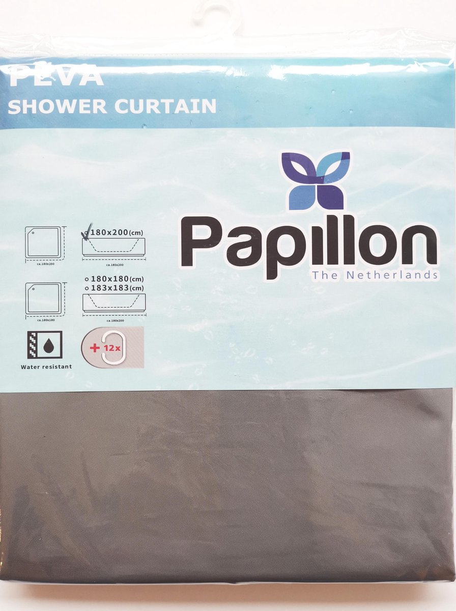 Papillon - Douchegordijn - PEVA - 180x200 cm - Donkergrijs