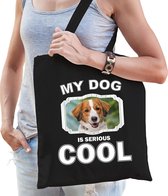 Dieren Kooikerhondjes tasje katoen volw + kind zwart - my dog is serious cool kado boodschappentas/ gymtas / sporttas - honden / hond