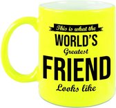 Worlds Greatest Friend cadeau koffiemok / theebeker neon geel 330 ml