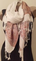 Dames lange sjaal met print wit 172cm/72cm