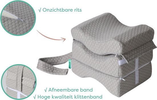 Hiza Pillow® 3-laags orthopedisch kniekussen – Zwangerschapskussen met afneembare band –  traagschuim - Beenkussen – Grijs schootkussen