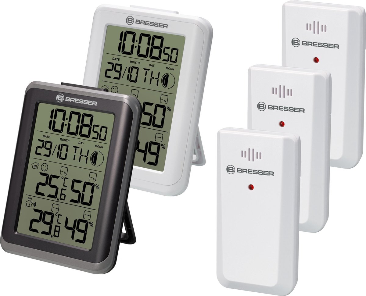 Bresser - Thermo- en Hygrometer - MyClimate - Combipack incl. 2 Basisstations & 3 Sensoren