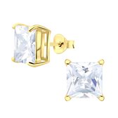 Joy|S - Zilveren vierkant oorbellen - 8 mm zirkonia - 14k goudplating