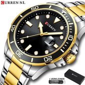 Curren Horloge Heren Luxe Herenhorloge Cadeau voor Hem - Horloges voor Mannen - Goud Zwart