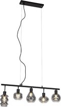 QAZQA gil - Art Deco Hanglamp eettafel - 5 lichts - L 80 cm - Zwart -  Woonkamer | Slaapkamer | Keuken
