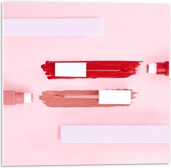 Forex - Roze en Rode Liquid Lipstick - 50x50cm Foto op Forex