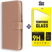 HB Hoesje Geschikt voor LG K52 Rosegoud - Portemonnee Book Case - Kaarthouder & Magneetlipje & Glazen Screenprotector