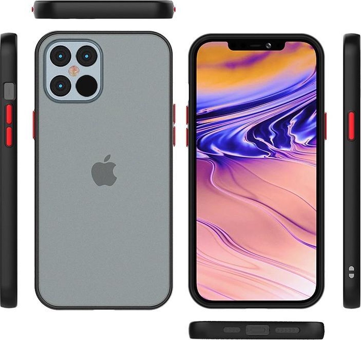 Geschikt voor iphone 12 Mini Hoesje - 5.4 inch - Back Cover Case Mat Zwart / Transparant