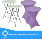 Statafel  x 2 + Lavendel Statafelrok x 2 – 80 cm Dia x 110 cm hoog – Cocktailtafel – Hoge staan tafel – Breed Blad – Inclusief Lavendel Statafelhoes – Staantafelrok Stretch Rok
