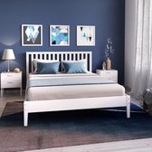 PARKER Modern bed voor volwassenen in massief wit gelakt sparrenhout - L 140 x L 190 cm