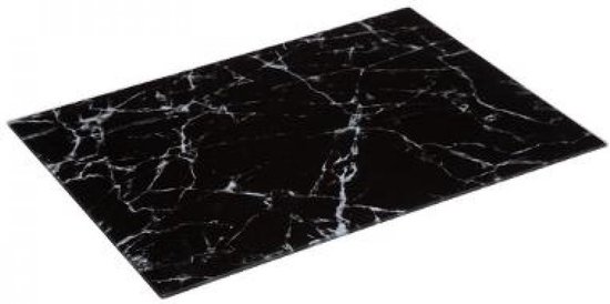 Zwarte glazen Snijplank - Marmeren Motief: 40 x 30 cm - UV Gelaagd Glas - Anti-Slip