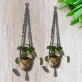 Macramé Plantenhanger Lichtgrijs  - set van 2 stuks - Katoen - Poefenzo