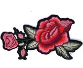 Donker Roze Geborduurde Roos Blad Stofembleem Strijk Patch 7,5 x 12,5 cm