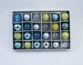 Mini kerstballen mix 24 stuks glas: multi blauw/groen: Ø 2 cm