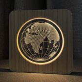 Houten Tafellamp / Nachtlamp - LED - 3D - Wereldbol figuur
