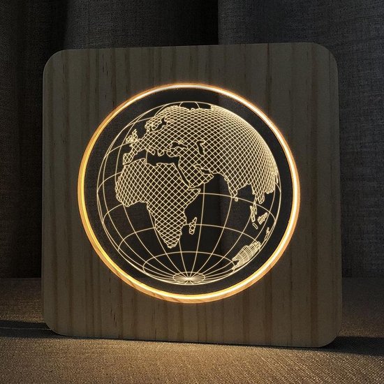 Lampe de table / veilleuse en bois - LED - 3D - Figurine globe