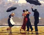 Joeni® Schilderen Op Nummer - 40x50cm - Kunst: De Zingende Butler (Dansen in de Regen op het Strand) - Volwassenen - Geschenkverpakking