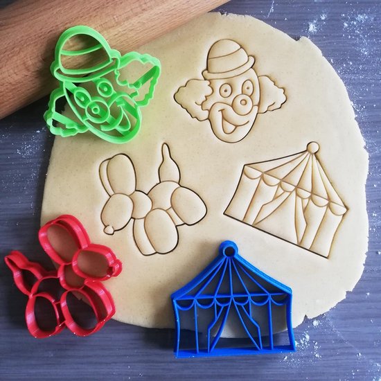 Foto: Koekjesvorm 3 delige set circus clown circustent ballon hond cookie cutter uitsteekvorm bakvorm 8cm