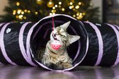 Poezenparadijs - Kattenspeelgoed - kattentunnel - tunnel voor katten - 4 gangen - Roze - zwart - kattenpootjes