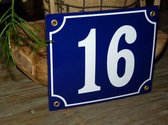 Emaille huisnummer 18x15 blauw/wit nr. 16