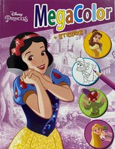 Disney Princess A4 Megacolor Kleurboek + stickers - Prinsessen kleurboek 75 pagina's +- 120 kleurplaten, kinder prinses kleurboek