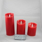 Set van drie Led Kaarsen Rood op batterijen met bewegende vlam en afstandsbediening