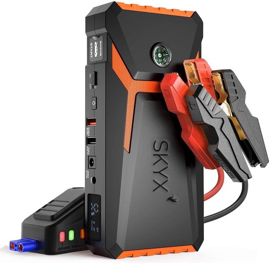 Auto-accu-starthulp, Compact 12V Auto-accu-boosterpakket met Zaklamp en USB-uitgang voor 7 Liter Benzine of 5,5 Liter