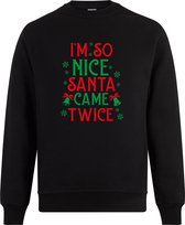 Sweater zonder capuchon - Jumper - Foute Kerst - Kerst Trui - Kerst Sweater - Ronde Hals Sweater - Christmas - Happy Holidays - Zwart - I'm So Nice Santa Came Twice - Maat M