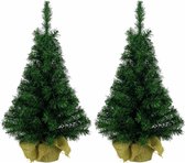 4x stuks kleine volle kerstboom in jute zak 60 cm - Kunst kerstbomen / kunstbomen