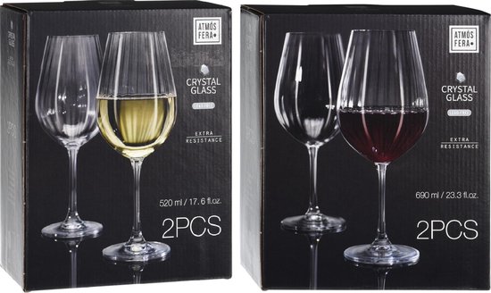 6x Witte en 6x rode wijnglazen set 520 ml/690 ml van kristalglas -  Kristalglazen -... | bol.com