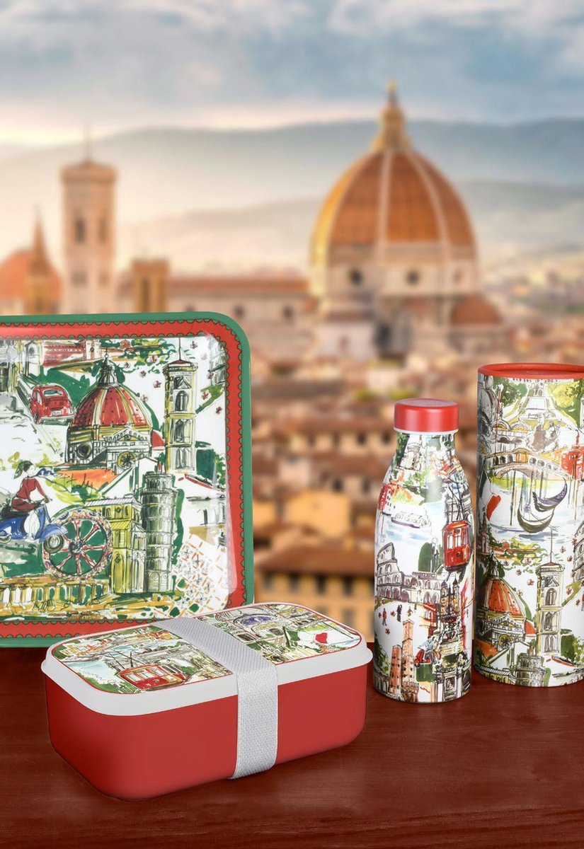 Baci Milano - Baci Italia - Italian Cities - Lunchbox met bestek 19,5 x 12,2 x 7,3 cm in fraaie giftbox