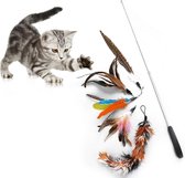 Kattenhengel met 5 Hangers - Speelgoed Hengel voor Katten - Kat Speelhengel met Veren - Kattenplager met Veer - Interactief Kattenspeelgoed Speeltje - Kattenspeeltjes - Kitten Spee