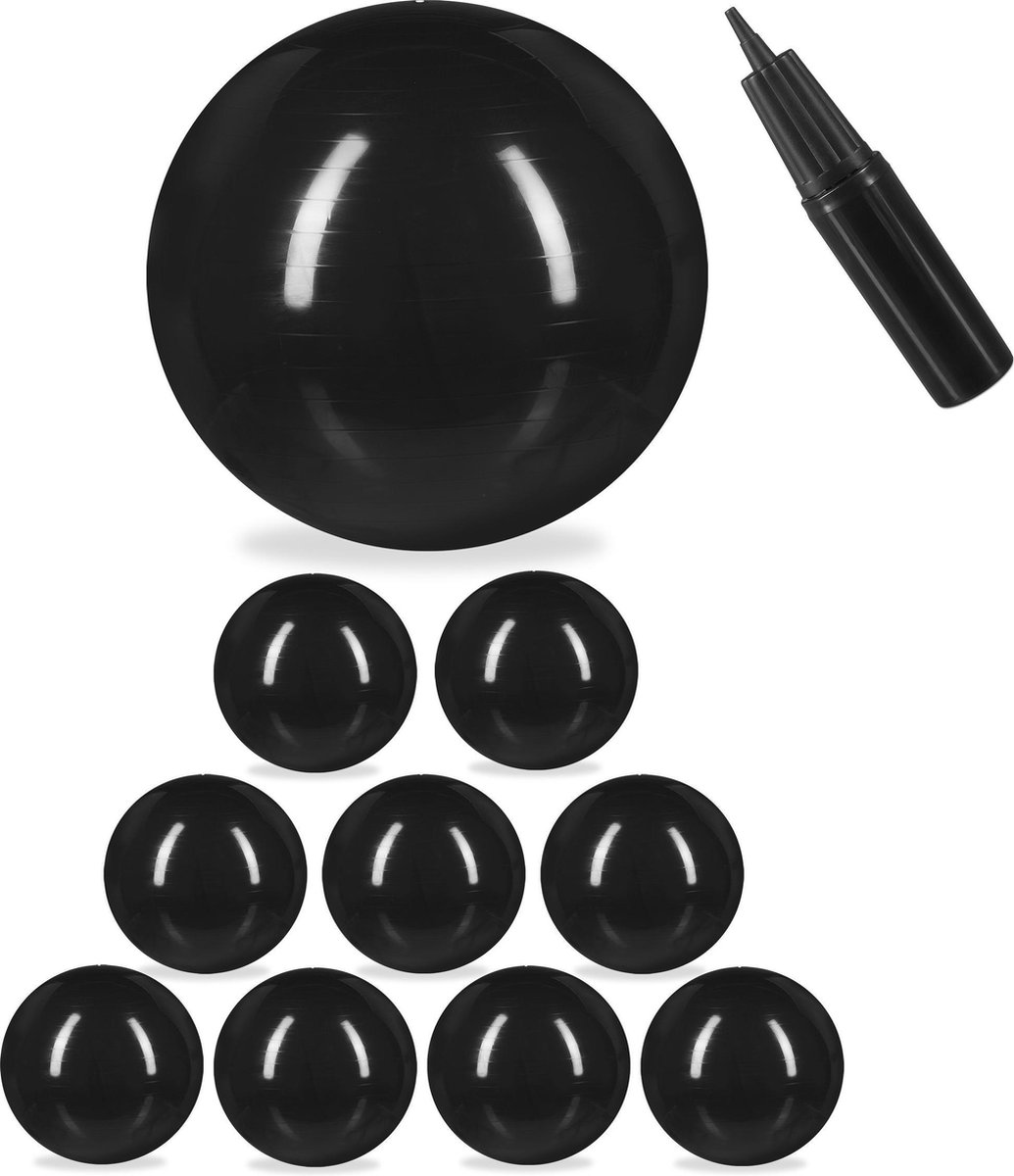 Relaxdays 10x fitnessbal 65 cm - gymbal - zitbal - yogabal - pilatesbal - pompje - zwart