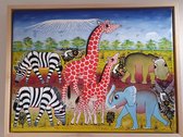 Wanddecoratie - Woonkamer - The Great Trek - Handgeschilderd - in houten baklijst - 30x40cm - Tanzania - dieren