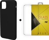 iPhone 12 Hoesje - Zwart - Tempered Glass Screenprotector 9H & Siliconen Backcover Case