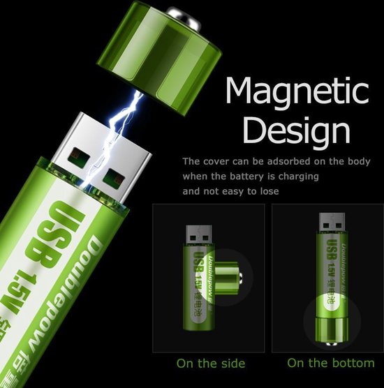 MaxiQualis® USB oplaadbare Li-ion Batterij 1.5V 1800mWh (2stuks) - met  Magnetisch... | bol.com