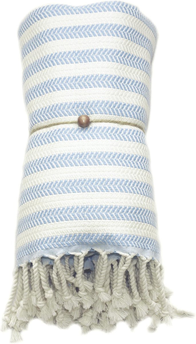 Madeathand Baby Blauw Duocolor BADDOEK HAMAMDOEK STRANDLAK SAUNADOEK HANDDOEK 100CM X 190CM 450 GR