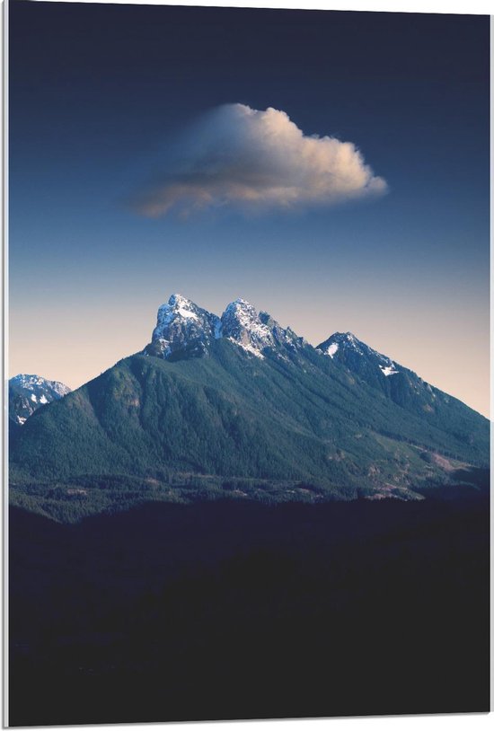 Acrylglas - Bergtoppen met Wolk - 60x90cm Foto op Acrylglas (Wanddecoratie op Acrylglas)