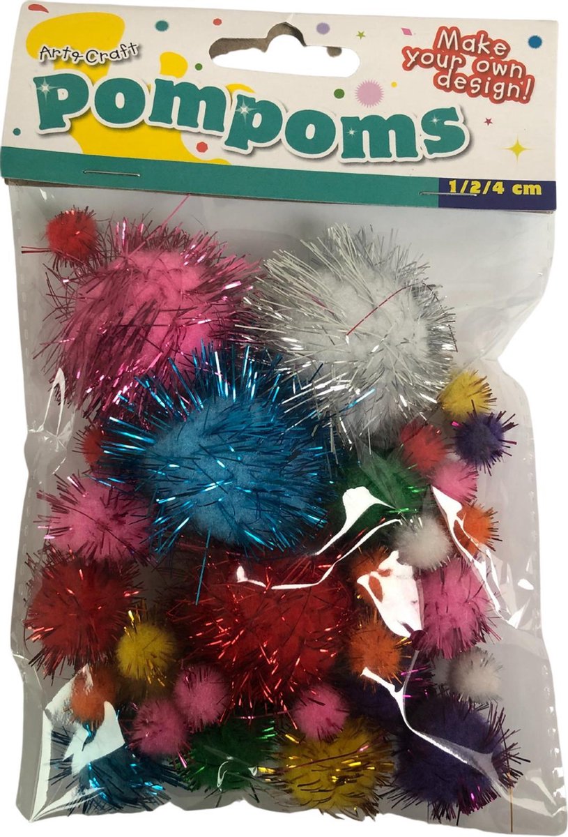 Pom poms glitter 1,2,4cm - pompons - knutselspullen - decoratie - hobby - knutsel - versiering - maken - cadeau