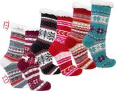Socks4Fun - Warme huissok - anti slip zool - donkerrood - 1 maat - E