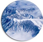 Dibond Wandcirkel - Bergen in de Sneeuw - 40x40cm Foto op Aluminium Wandcirkel (met ophangsysteem)
