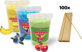Suikerspin Suiker - Banaan - Bosbes - Appel  - 3 potten x 400 gram incl. ± 100 suikerspin stokjes - Fruit combo 3