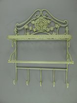 Plank met haken - Rustiek ijzer - Roestwit - 58 cm hoog
