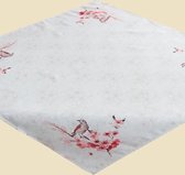 Tafelkleed serie - Creme kleurig - Bedrukt met vogels en bloesem - Vierkant 85 x 85 cm