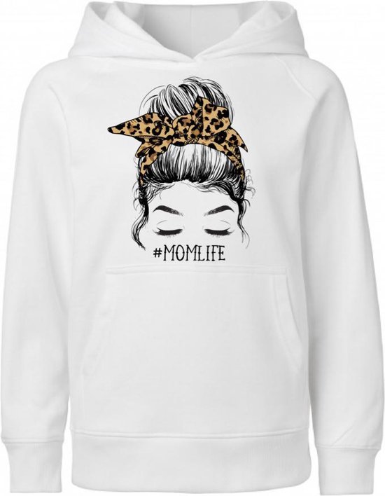 Ook suiker Hoorzitting Hoodie dames-wit-print-leopard-hoodie #momlife-Maat S | bol.com