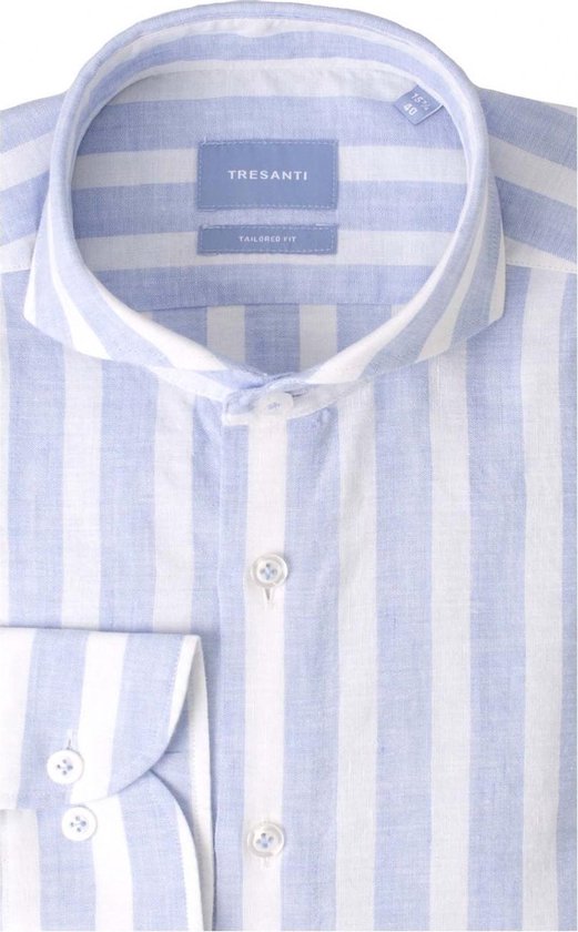 Tresanti Heren Overhemd Wit Blauw Gestreept Cutaway Tailored Fit - | bol.com